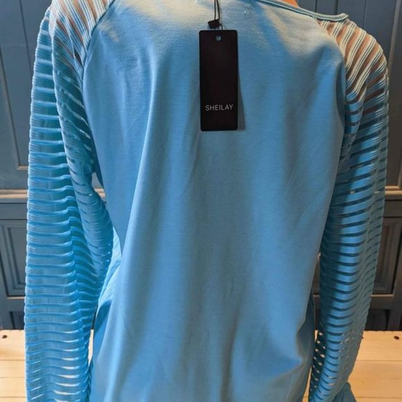 Women's Blue Sheer Long Sleeve Shirt Top X-Large - Picture 2 of 2